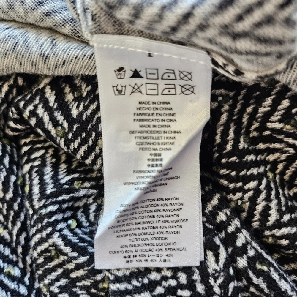 New Michael Kors Crystal Embellished Pullover Crewneck Black/White Sweater Small